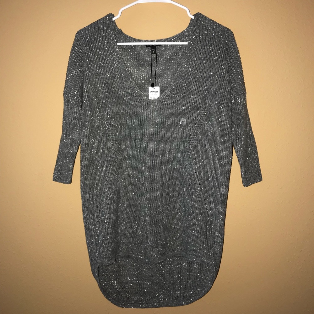 Express Women’s Gray Sparkly Knit Sweater